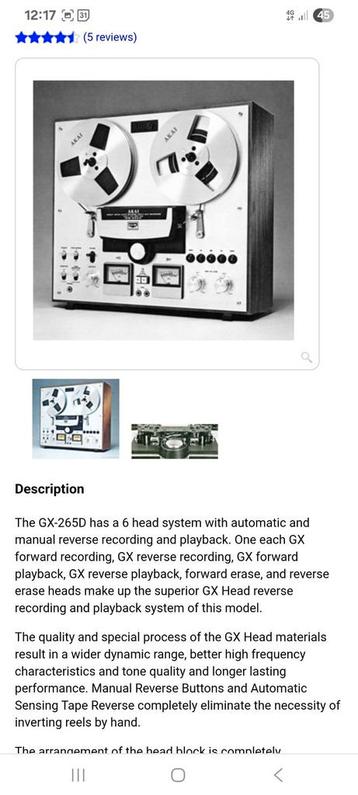Akai gx-265d in perfecte staat. 6 GX koppen reverse beschikbaar voor biedingen