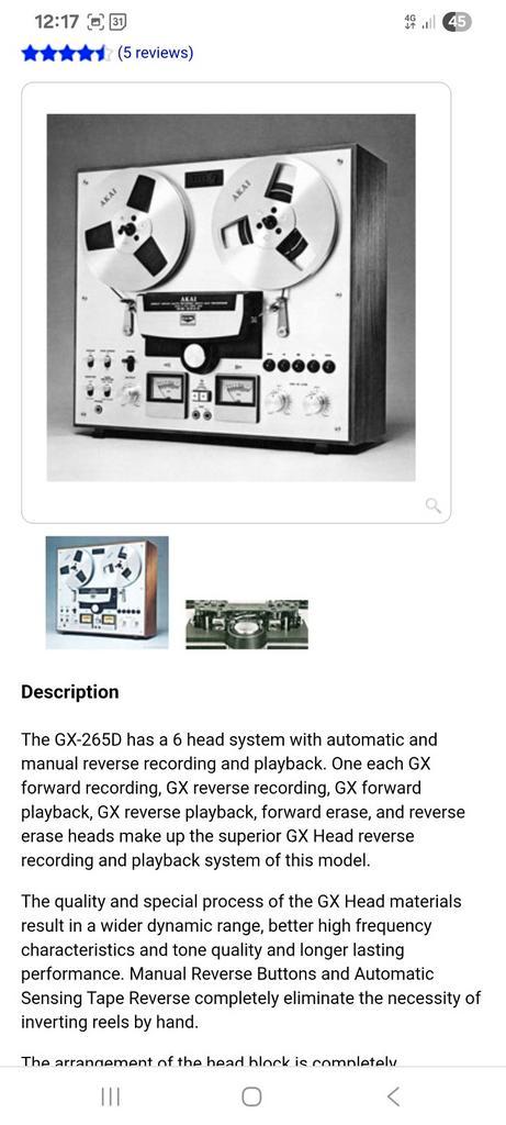Akai gx-265d in perfecte staat. 6 GX koppen reverse, Audio, Tv en Foto, Bandrecorder, Ophalen of Verzenden