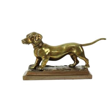 Vintage Massief Bronzen Teckel Beeld Sculptuur 16cm beschikbaar voor biedingen