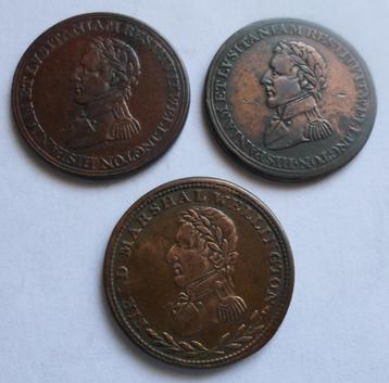 3 verschillende half penny wellington tokens 1812 - 1813 beschikbaar voor biedingen