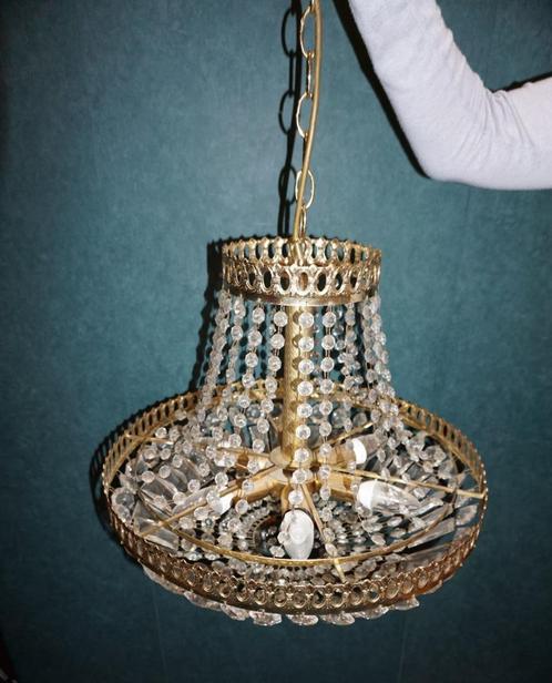 lustre en laiton - 80 cm de haut, 45 cm de diamètre, Maison & Meubles, Lampes | Lustres, Verre, Enlèvement ou Envoi