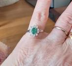 Ring Eeuwige Edelweiss 18 kt Witgoud met Smaragd en Diamante, Ophalen of Verzenden, Zo goed als nieuw