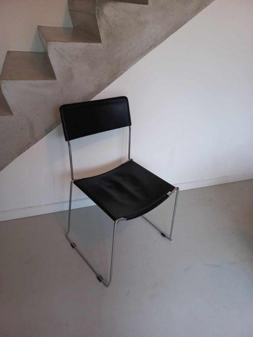 Giandomenico Belotti stoelen in zwart leer - design, Maison & Meubles, Chaises, Utilisé, Deux, Cuir, Métal, Noir, Enlèvement