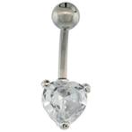 Stalen navelpiercing hart met zirkonia, Handtassen en Accessoires, Piercings, Ophalen of Verzenden, Nieuw, Staal, Navelpiercing