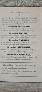 Broeders overleden door luchtaanval 1944, Collections, Images pieuses & Faire-part, Enlèvement ou Envoi