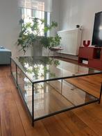 Table Fer Forgé noire et verre trempé, Comme neuf, 100 à 150 cm, Rectangulaire, 50 à 100 cm