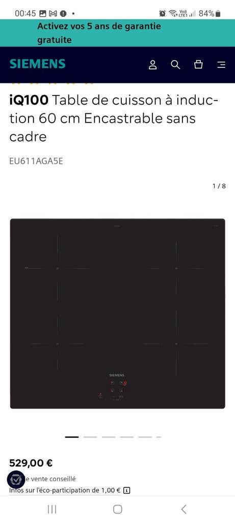 Taque Table à induction neuf SIEMENS, Electroménager, Tables de cuisson, Enlèvement