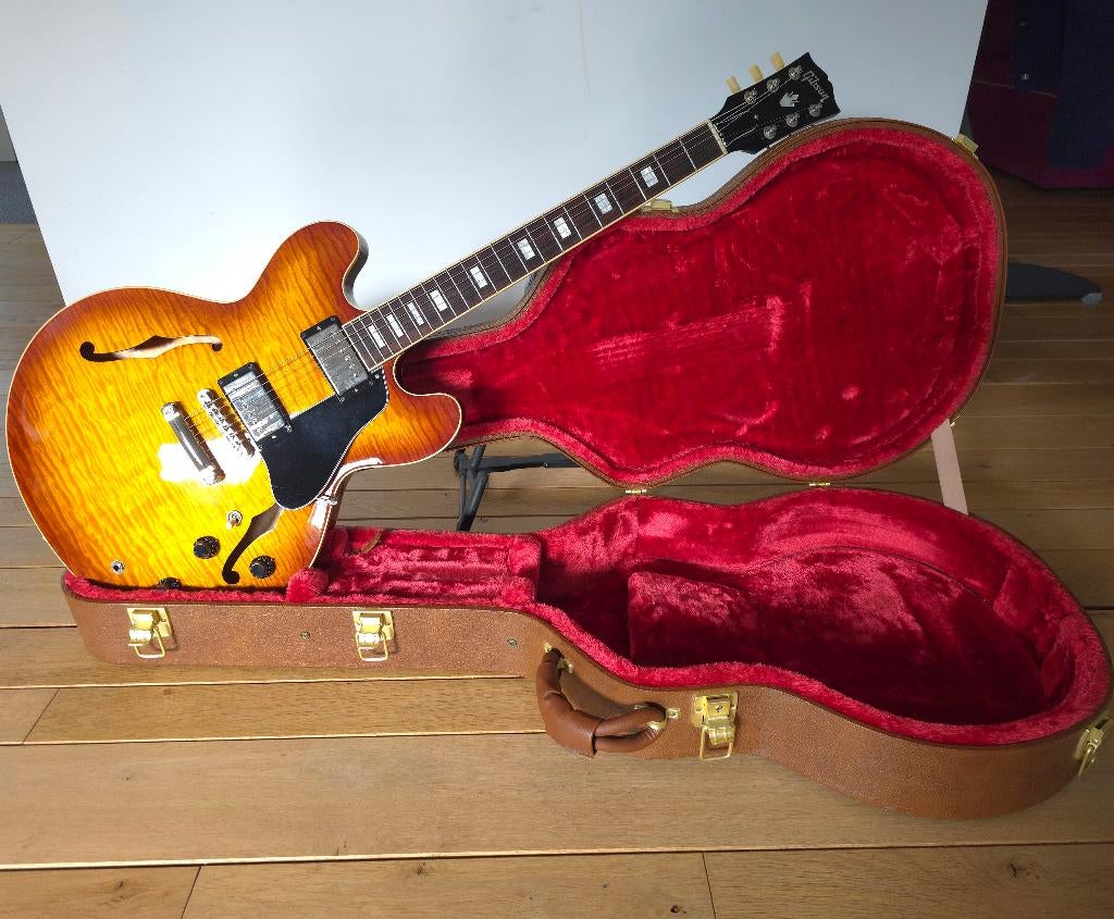 Gibson ES-335 Figured Ice Tea Burst, Ophalen of Verzenden, Zo goed als nieuw, Semi-solid body, Gibson