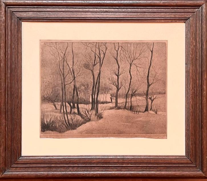 Pol Craps - Gesigneerd - Ets « Alsemberg » 38x29 cm + kader, Antiek en Kunst, Kunst | Etsen en Gravures, Ophalen of Verzenden