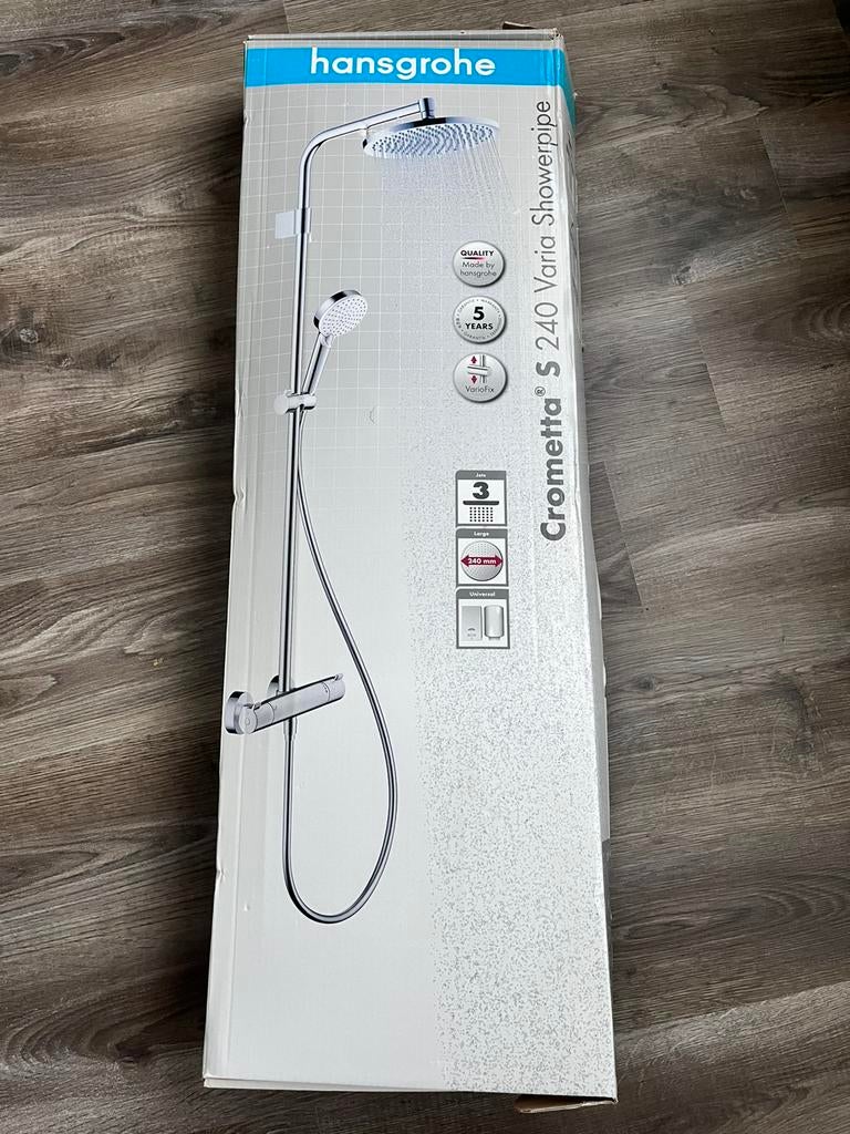 Hansgrohe Crometta S240 regendoucheset met badkraan, Ophalen, Nieuw, Chroom, Kraan