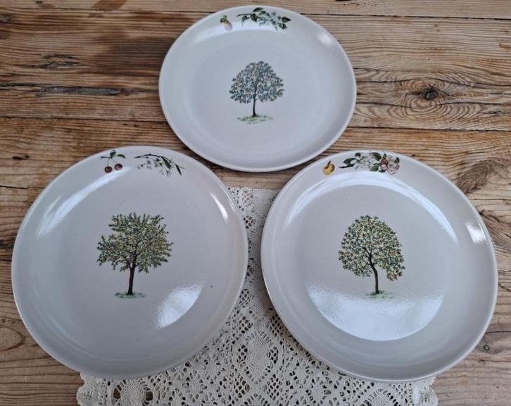 Vintage Franse gres borden, fruitbomen, potterie Renault, Ophalen of Verzenden
