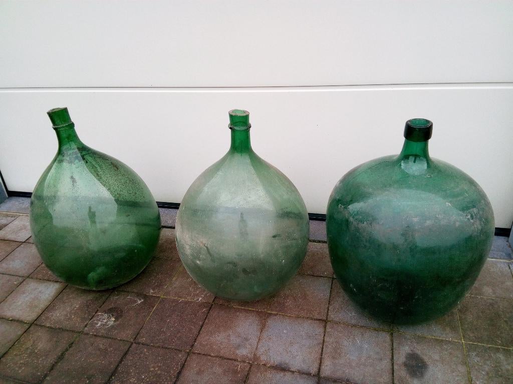 Cruche à vin en bouteille Dame Jeanne Green, Verre, Utilisé, 50 à 75 cm, Vert