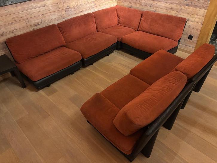 Hoeksalon suède / leer met modulaire units, Huis en Inrichting, Zetels | Complete zithoeken, Gebruikt, Leer, Ophalen