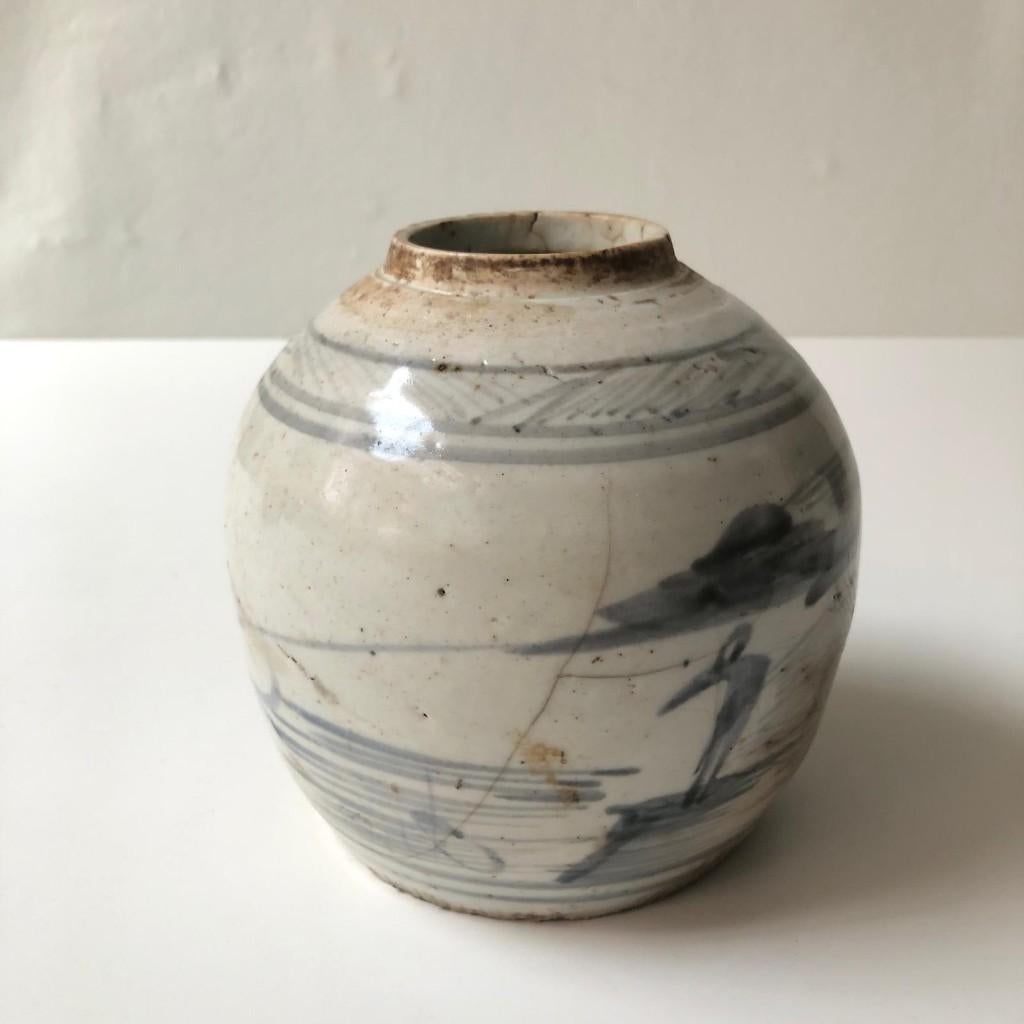 Antieke Chinese gemberpot blauw wit – 16 cm, Enlèvement ou Envoi