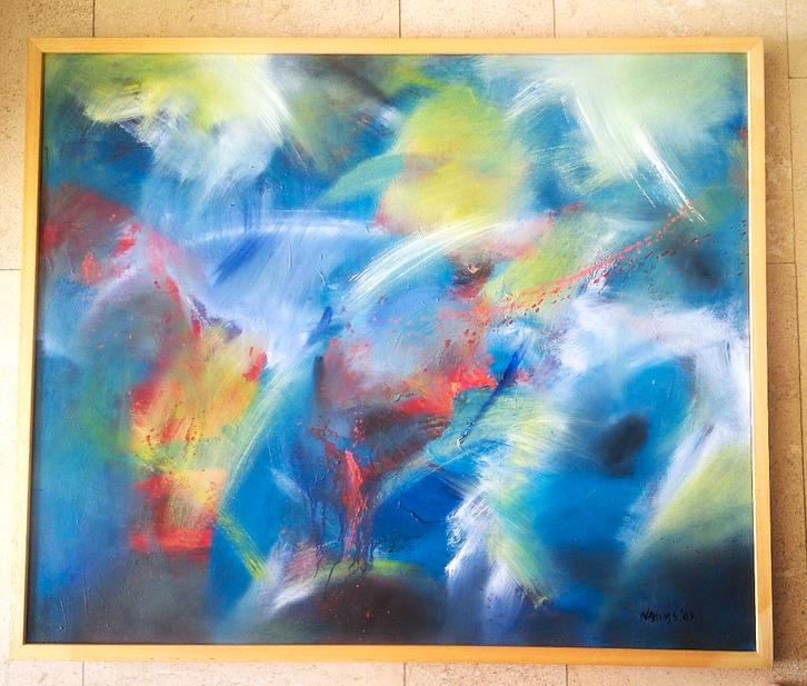 Compositie 2003 - gesigneerd Nahum Suwarsita (geb.1965), Antiek en Kunst, Kunst | Schilderijen | Abstract, Ophalen of Verzenden