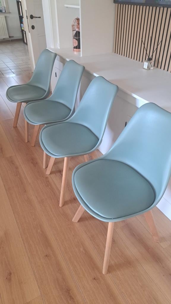 Set van 4 Scandinavische stoelen, Maison & Meubles, Chaises, Enlèvement, Bleu, Synthétique