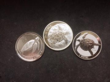 3 x 1 oz - setje Schildpadjes, turtles - silver