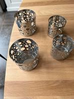 4 gloednieuwe prachtige inox kleurige theelicht houders, Huis en Inrichting, Woonaccessoires | Kandelaars en Kaarsen, Overige kleuren