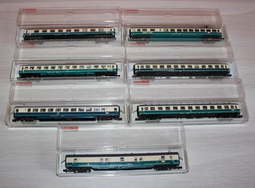 7 wagons Fleischmann IC/EC éclairés & 60 voyageurs N 1/160, Hobby en Vrije tijd, Modeltreinen | N-Spoor, Zo goed als nieuw, Wagon