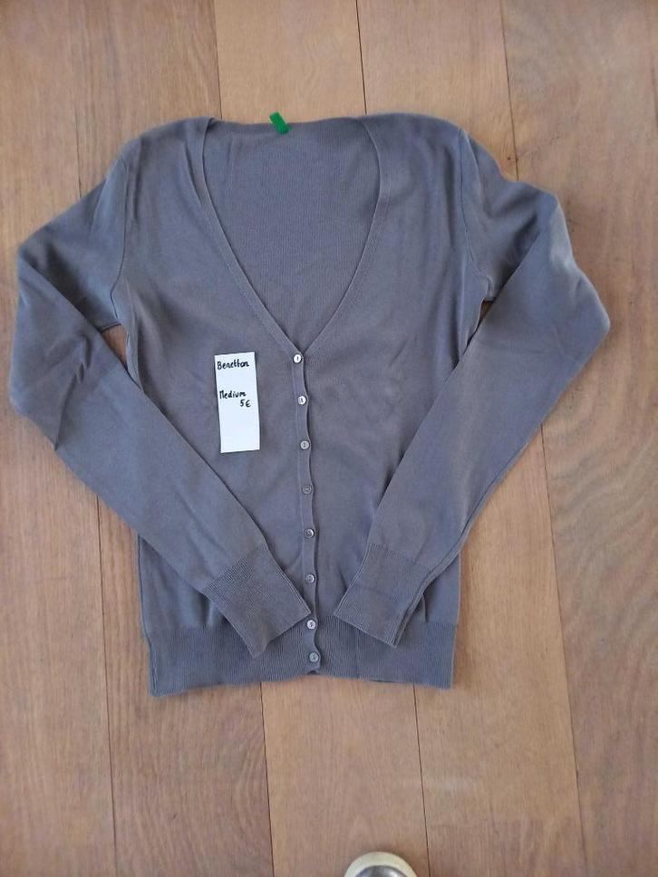 Lichtgrijze gilet golf truitje Benetton Medium, Kleding | Dames, Truien en Vesten, Zo goed als nieuw, Maat 38/40 (M), Grijs, Ophalen of Verzenden