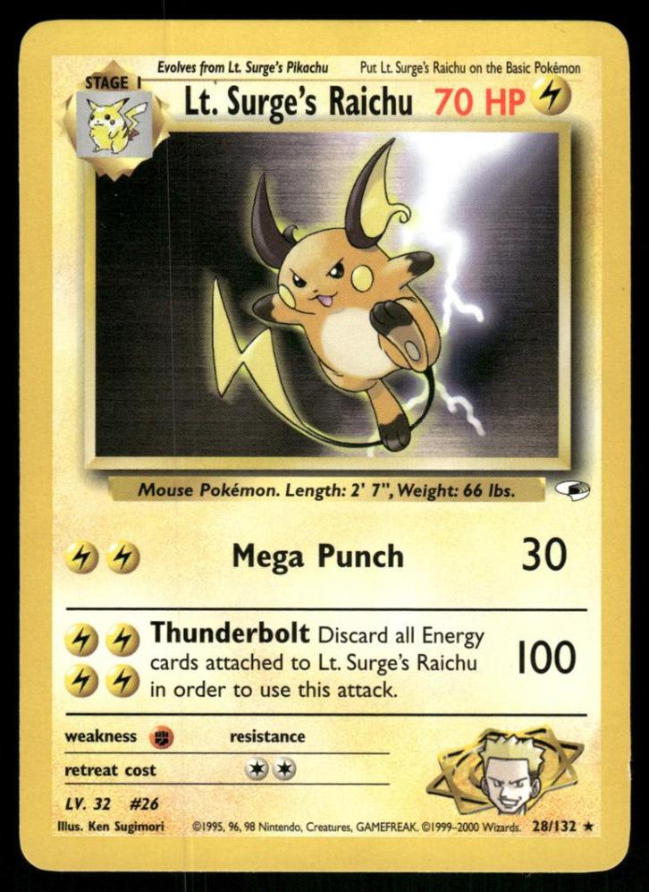 Lt. Surge's Raichu 28/132 - Gym Heroes (NM), Hobby en Vrije tijd, Verzamelkaartspellen | Pokémon, Gebruikt, Verzenden