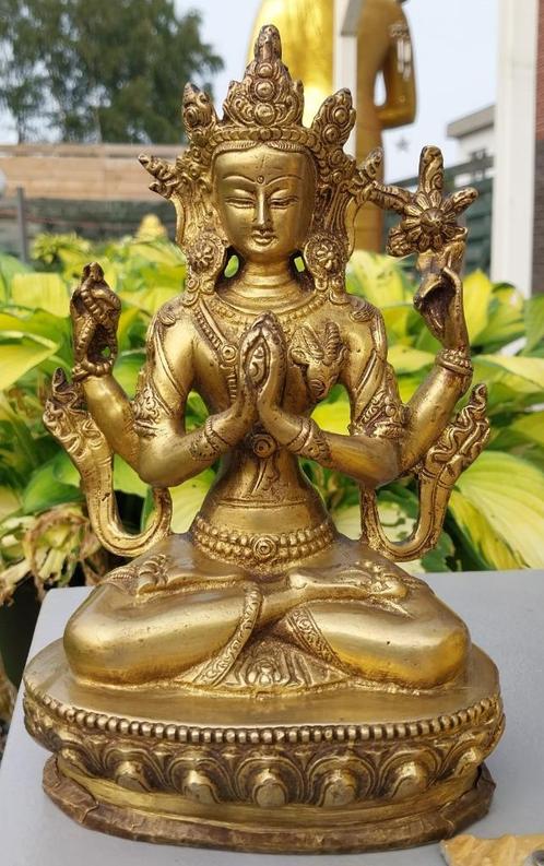 Chenrezig Boeddha Avalokiteshvara Messing Beeld Tibet-Nepal, Huis en Inrichting, Woonaccessoires | Boeddhabeelden, Zo goed als nieuw