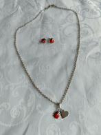 925 zilver ketting met hangertje&oorbellen lieveheersbees, Met hanger, Nieuw, Ophalen of Verzenden, Zilver