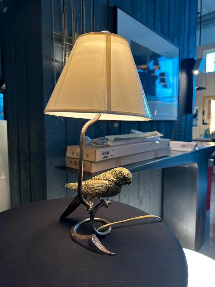Bronzen sculptuurlamp — Papegaai op een tak, Huis en Inrichting, Lampen | Tafellampen, Zo goed als nieuw, Metaal, Ophalen of Verzenden