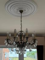 Tinnen luster met kristal, Huis en Inrichting, Ophalen, Gebruikt, Glas, Klassiek