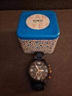 Fossil Nate chronograaf zwart-blauw roestvrijstalen horloge, Comme neuf, Autres marques, Acier, Montre-bracelet