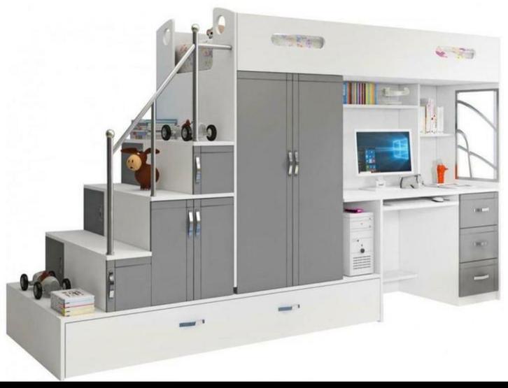 Hoogslaper momo met bureau, extra bedlade en kast, Huis en Inrichting, Slaapkamer | Stapelbedden en Hoogslapers, Hoogslaper, Ophalen