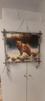Foto van beren op doek met houten omkaderingen, Ophalen, Zo goed als nieuw