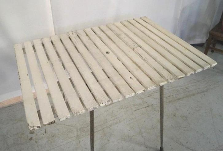 Oude vintage tuintafel met chroom onderstel 115 x 80 H 76, Tuin en Terras, Tuintafels, Gebruikt, Rechthoekig, Metaal, Ophalen