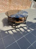 karrenwiel antieke salontafel met glasblad, Maison & Meubles, Tables | Tables de salon, Rond, Comme neuf, Enlèvement, 50 à 100 cm
