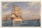 Trois mâts blanc bateau voilier mer nuages (carte postale), 1940 tot 1960, Ongelopen, Ophalen, Voertuig