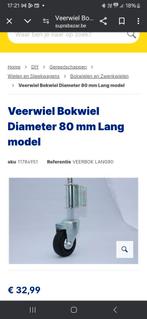 Veerwiel / bokwiel 80mm uit galva metaal /met rubberen wiel, Enlèvement ou Envoi, Comme neuf