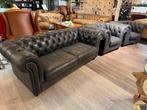 Vintage Chesterfield Salon 3-1-1 Zits Antraciet Zwart leer, Antiek en Kunst, Ophalen of Verzenden