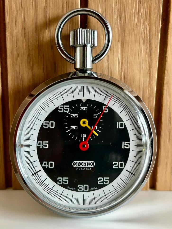 Sportex stopwatch incl doos - (Swiss Made-7 jewels 1970s), Handtassen en Accessoires, Horloges | Antiek, Ophalen of Verzenden