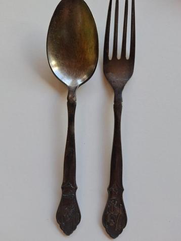 zilver kinderbestek, lepel en vork, met zilverstempel 90 beschikbaar voor biedingen