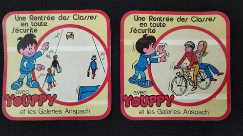2 Vintage stickers Galerijen Anspach verkeersveiligheid, Verzamelen, Stickers, Gebruikt, Bedrijf of Vereniging, Verzenden