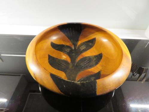 Vintage houten schaal Haïti florale motieven, Antiek en Kunst, Curiosa en Brocante, Ophalen of Verzenden