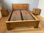Tweepersoonsbed 140x200 met bijhorende nachtkastjes, Huis en Inrichting, Slaapkamer | Bedden, Ophalen, Gebruikt, Bruin, Tweepersoons