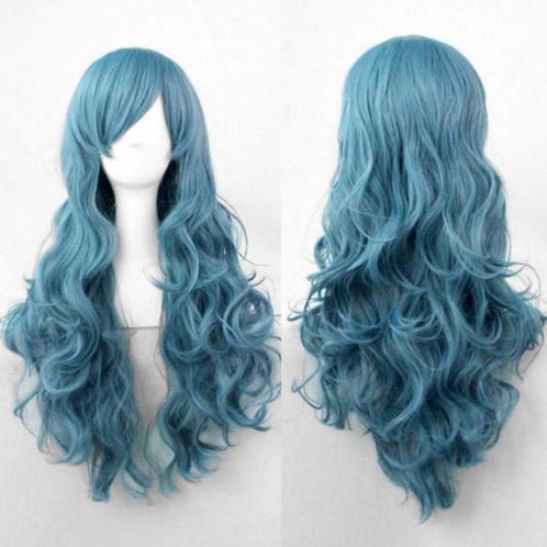 Carnaval pruik Smoke Blue lang krullend haar, Handtassen en Accessoires, Uiterlijk | Haarverzorging, Nieuw, Pruik of Haarverlenging