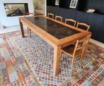 Table à manger (ou bureau) en teck avec dessus en marbre., Maison & Meubles, Tables | Tables de salon, Comme neuf, Enlèvement
