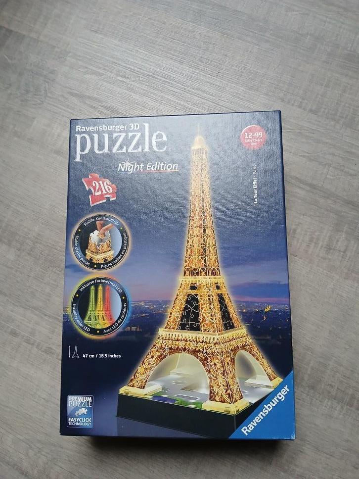 Ravensburger 3D Puzzel Eiffeltoren Night Edition 216 stukjes, Hobby en Vrije tijd, Denksport en Puzzels, Zo goed als nieuw, Ophalen of Verzenden