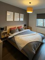 Bed met opberglades en nachtkastjes, Huis en Inrichting, Ophalen, Gebruikt, Beige, Tweepersoons