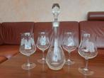 Carafe + 4 verres à vin en cristal d'arques ciselé, Enlèvement ou Envoi