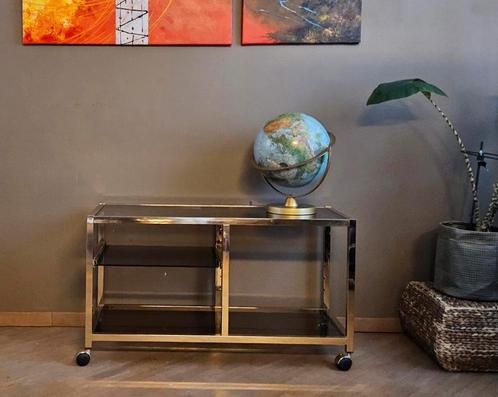 Vintage bijzettafeltje in goudkleurig chromé metallic, Huis en Inrichting, Tafels | Bijzettafels, Ophalen
