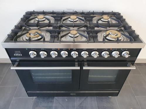 🍀 Poêle Boretti de luxe 100 cm, noir brillant, 6 brûleurs, Electroménager, Cuisinières, Comme neuf, Autoportant, 5 zones de cuisson ou plus