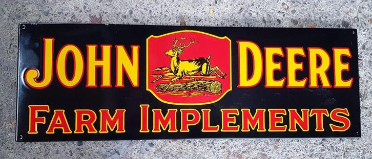 John Deere farm implements emaillen bord reclame borden, Verzamelen, Merken en Reclamevoorwerpen, Zo goed als nieuw, Reclamebord